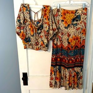 Farm Rio, Matching Set, Skirt and Cropped Top with tie
